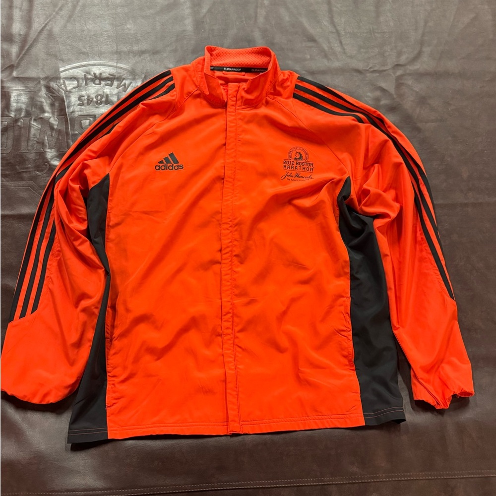 2012 Adidas Men's Vibrant Orange and Black Boston Marathon Jacket